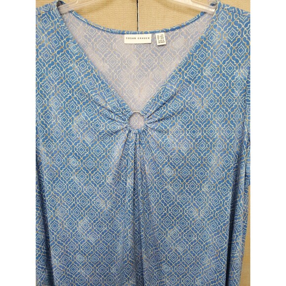 Susan Graver Petite Blue Geo Printed Liquid Knit Short Sleeve Tunic Size 2XP - Picture 4 of 7